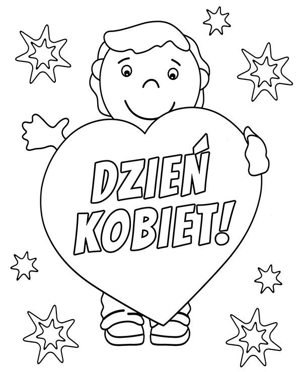 Boy with a big heart for womens day coloring page Boy with a big heart for womens day coloring page